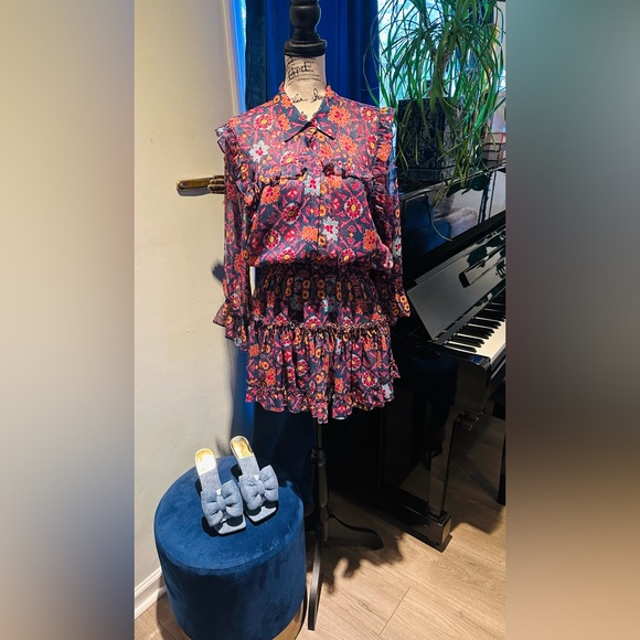 NWT Misa Los Angeles Vittoria Mini Dress Floral Ruffle  V-neck Size Large - Picture 5 of 9